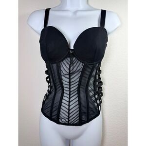 HOT TOPIC Blackheart Black Mesh Cut Out Corset Top Gothic Lingerie Small